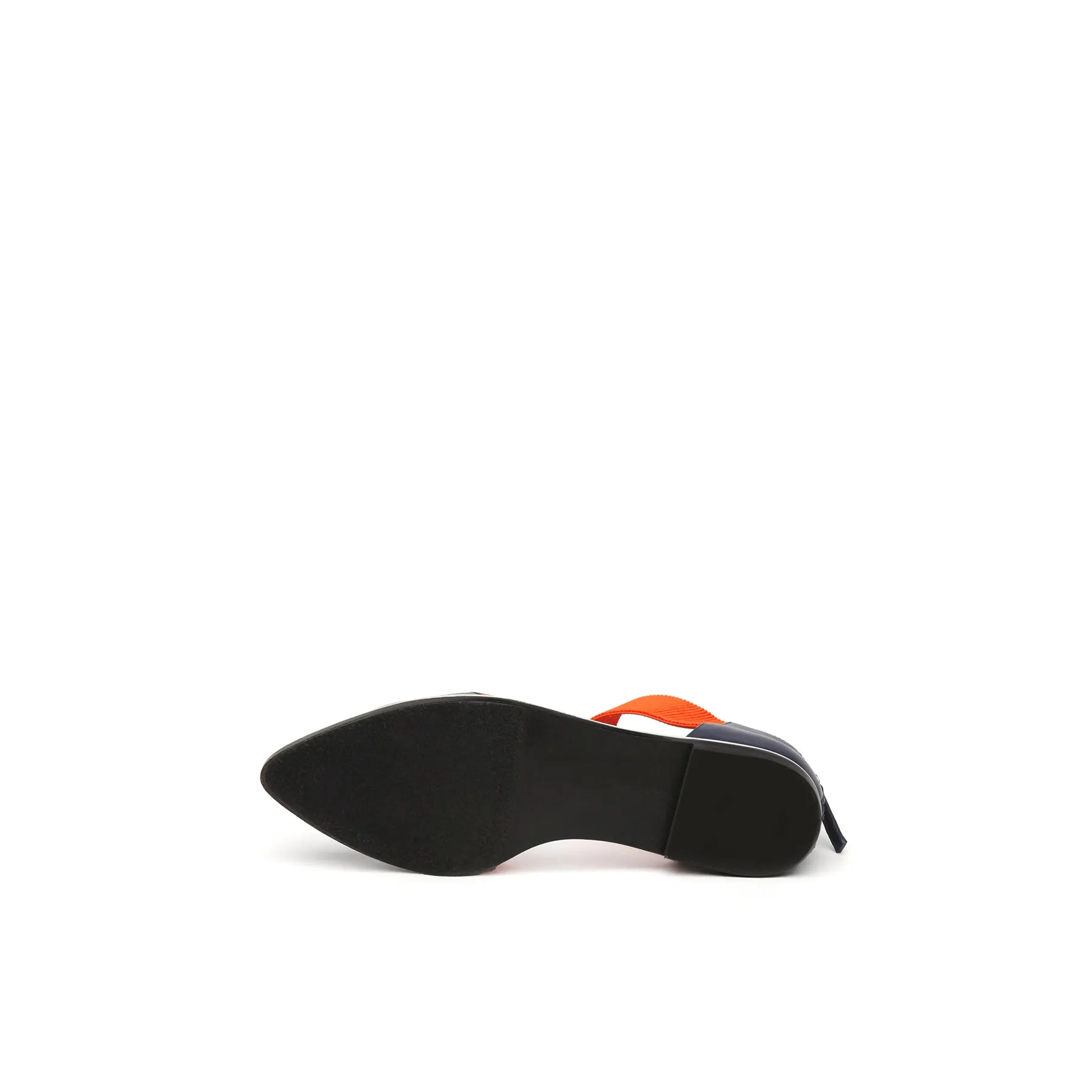 Pointed Leather Ankle-Strap Flat - Navy