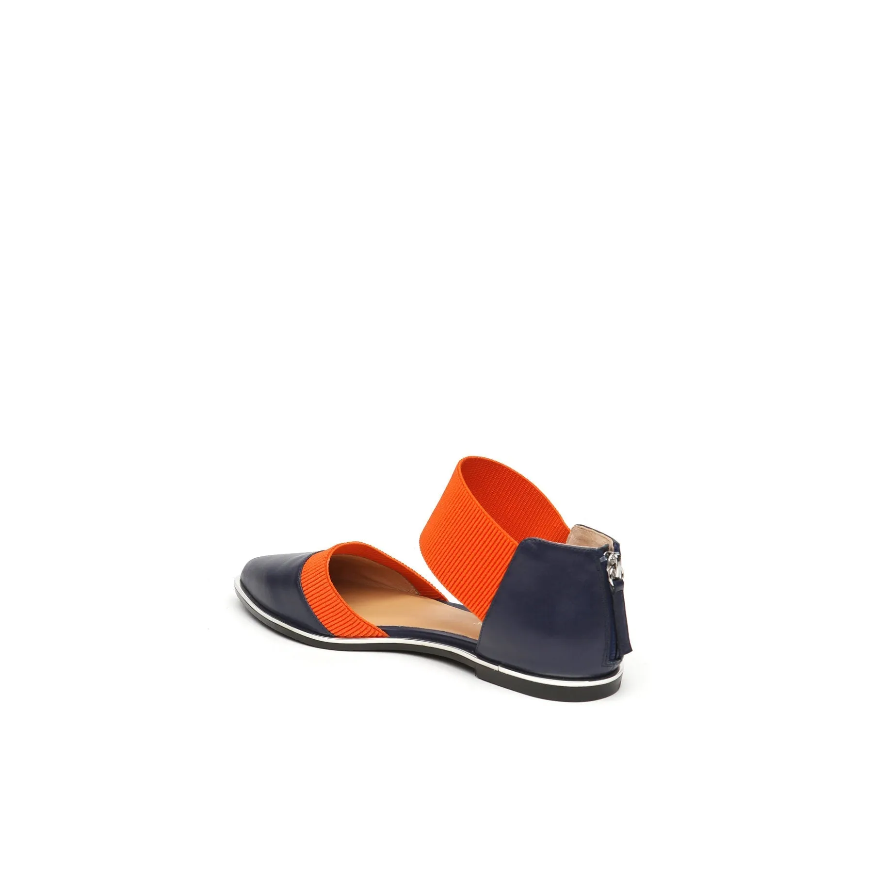Pointed Leather Ankle-Strap Flat - Navy