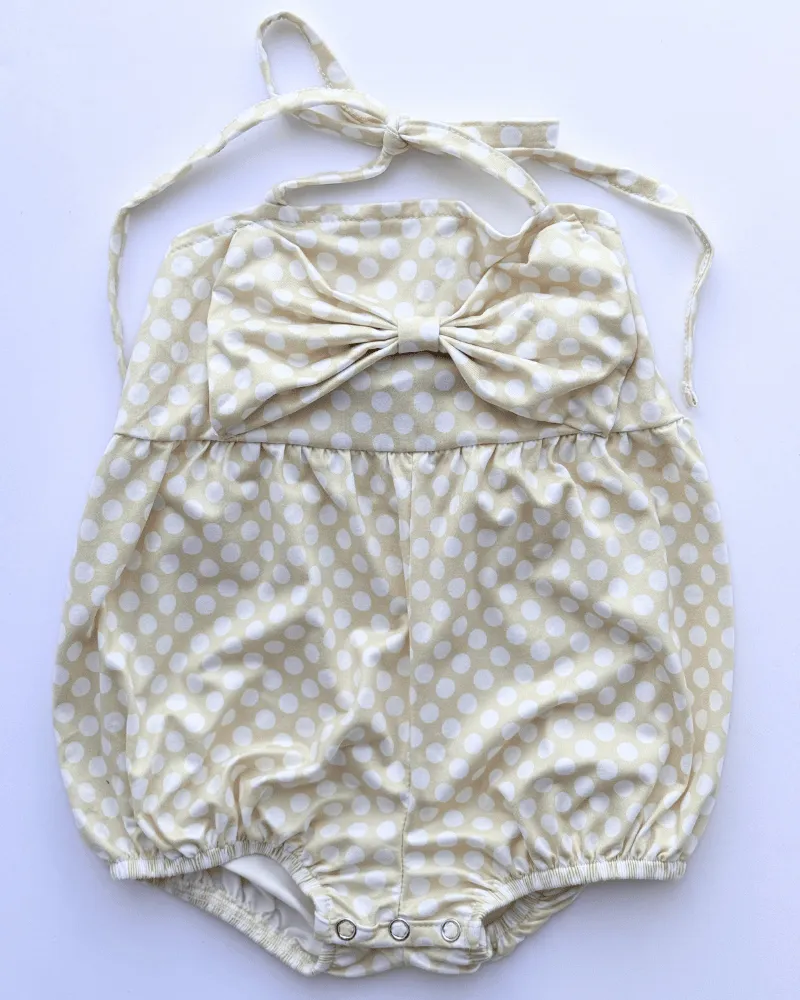 PREORDER! Dottie Bow Front Romper - Yellow with Dots