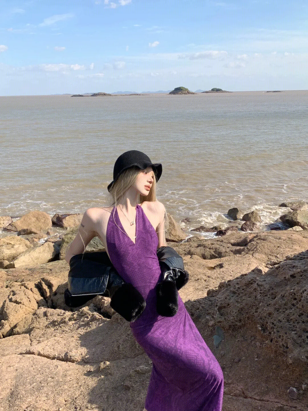 PURPLE BEACH DRESS KF83498