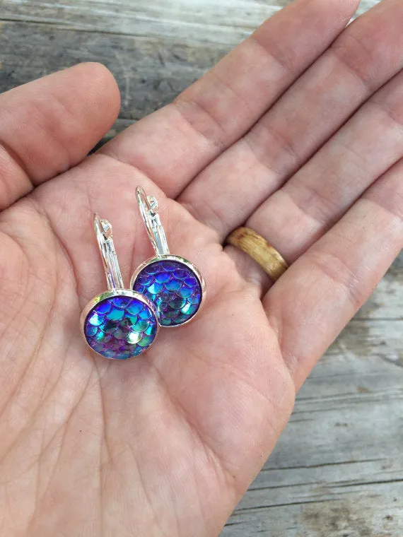 Purple Mermaid Leverback Earrings