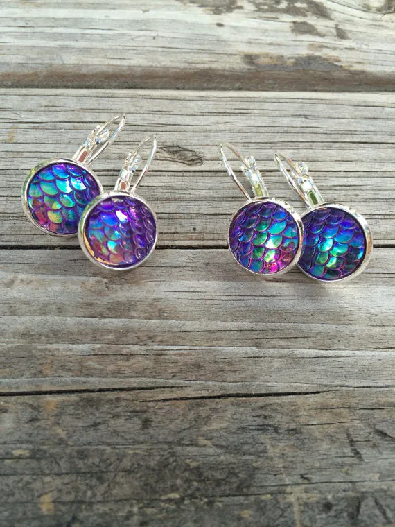 Purple Mermaid Leverback Earrings