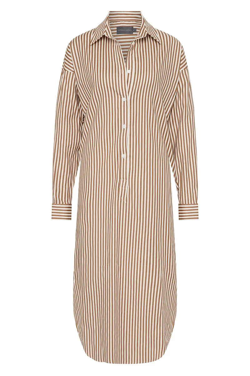 SHIRTDRESS - BROWN/WHITE STRIPE