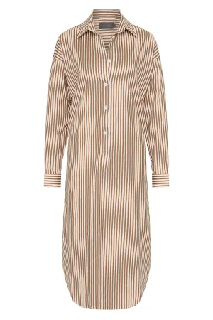 SHIRTDRESS - BROWN/WHITE STRIPE