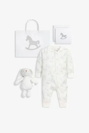 Sleepsuit and Bunny Gift Set, little blue hare print