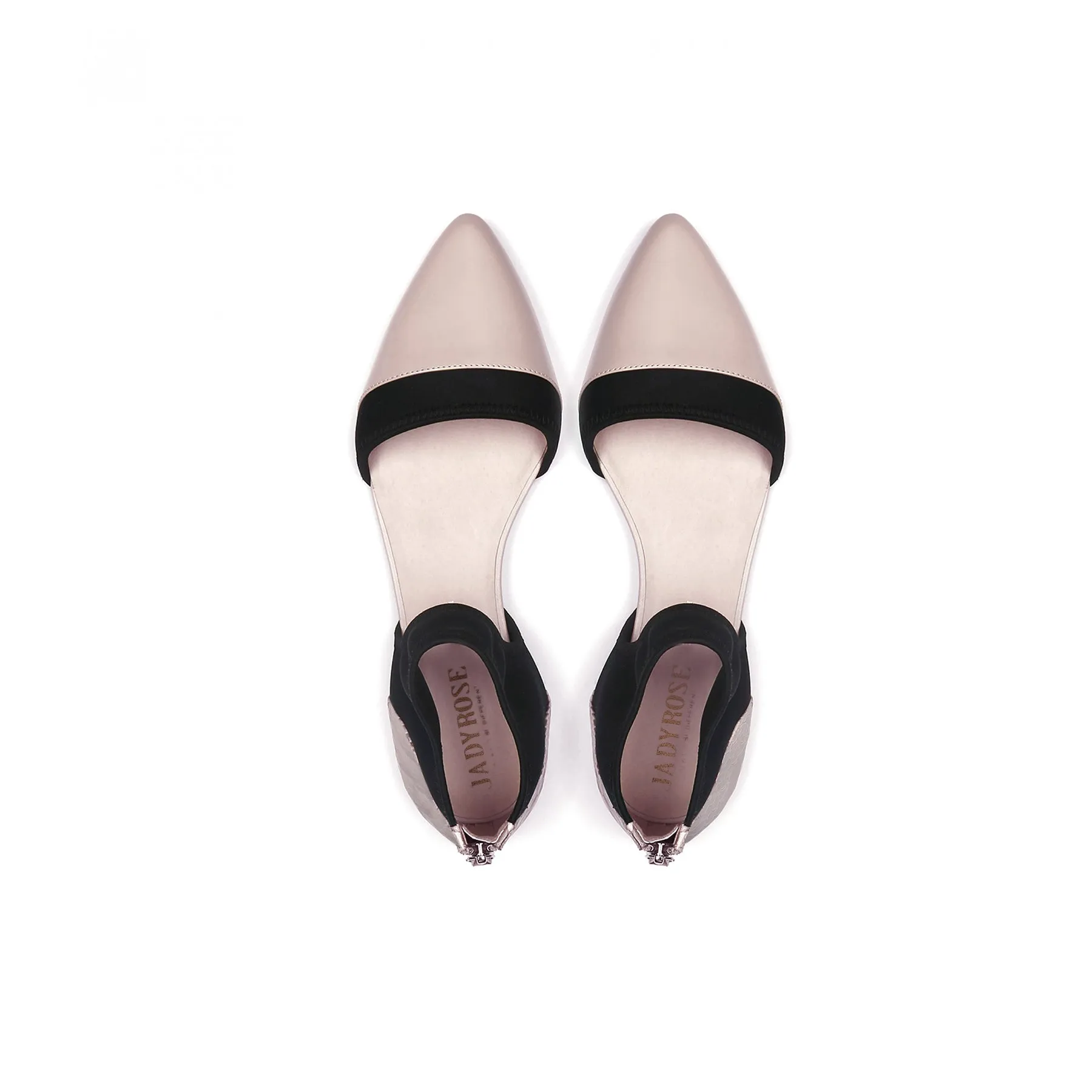 Snake Embossed Pointed Leather Flat - Taupe
