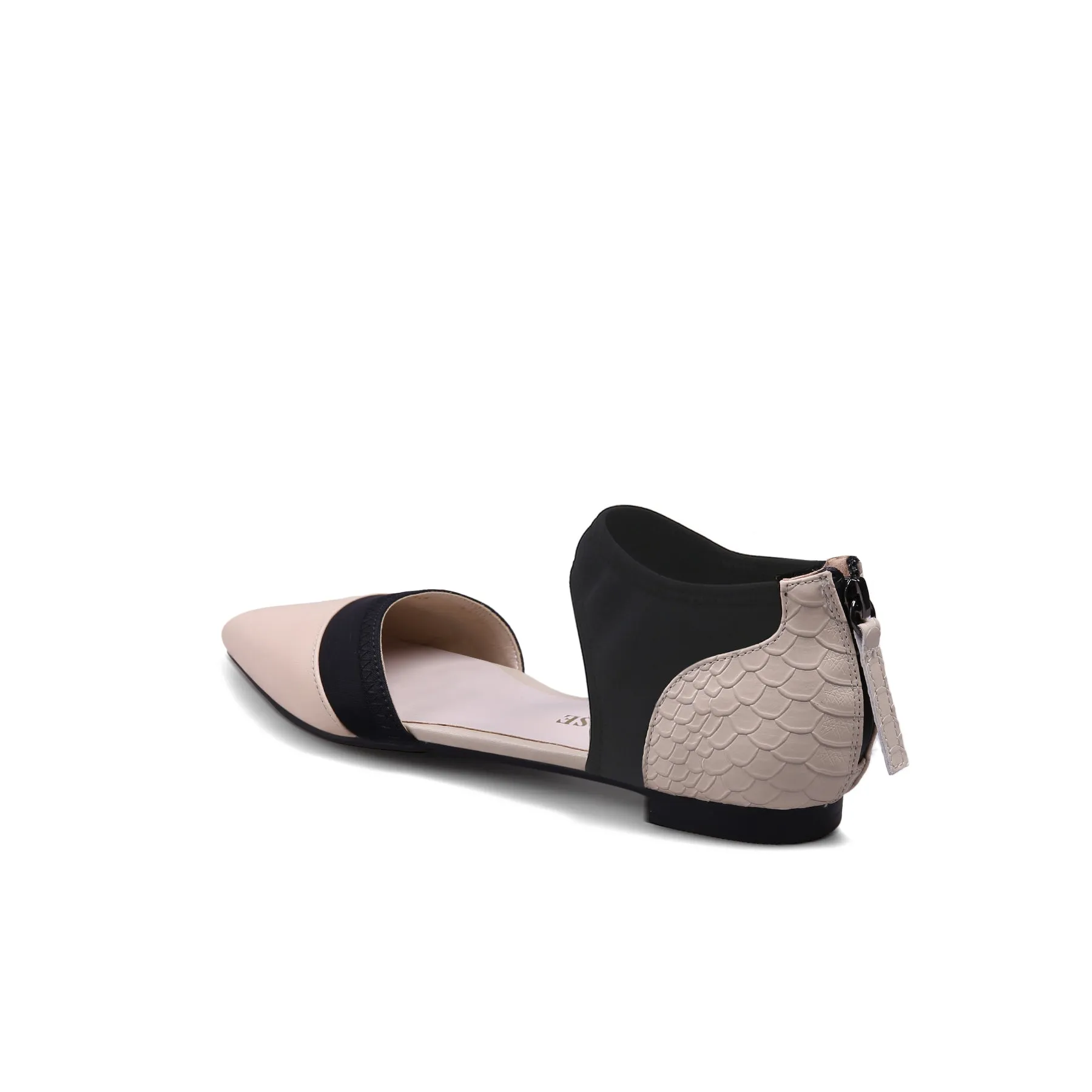 Snake Embossed Pointed Leather Flat - Taupe