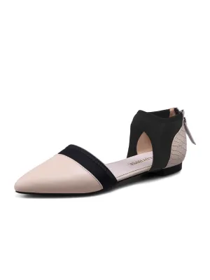Snake Embossed Pointed Leather Flat - Taupe