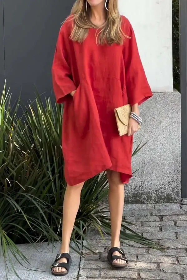 🌸Spring Specials🌸Casual solid color cotton and linen dress