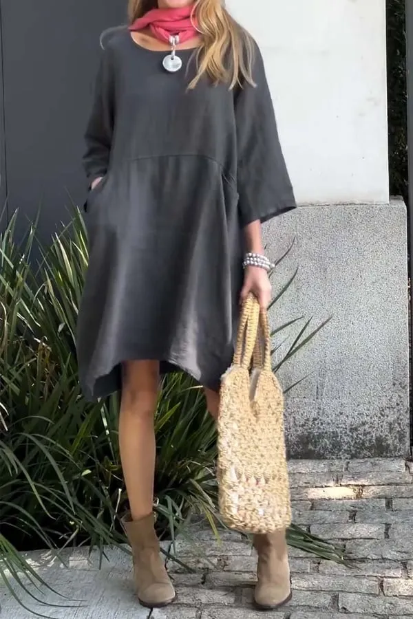 🌸Spring Specials🌸Casual solid color cotton and linen dress
