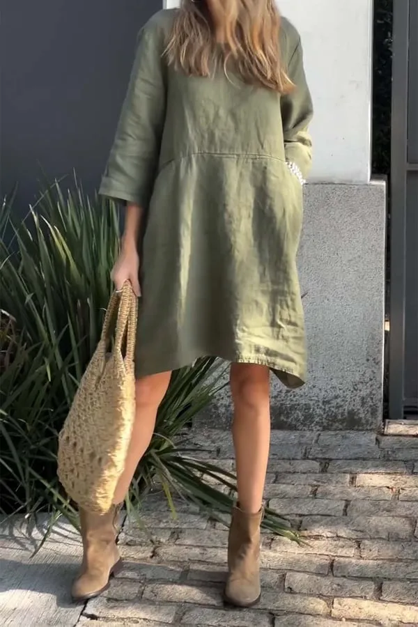 🌸Spring Specials🌸Casual solid color cotton and linen dress