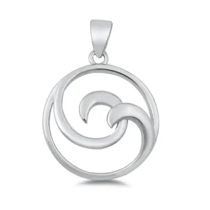 Sterling Silver Double Wave Hoop Pendant Swirl Ocean Elegant Romantic Charm 925