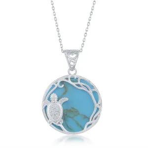 Sterling Silver Round Turquoise with Turtle Necklace (93624)