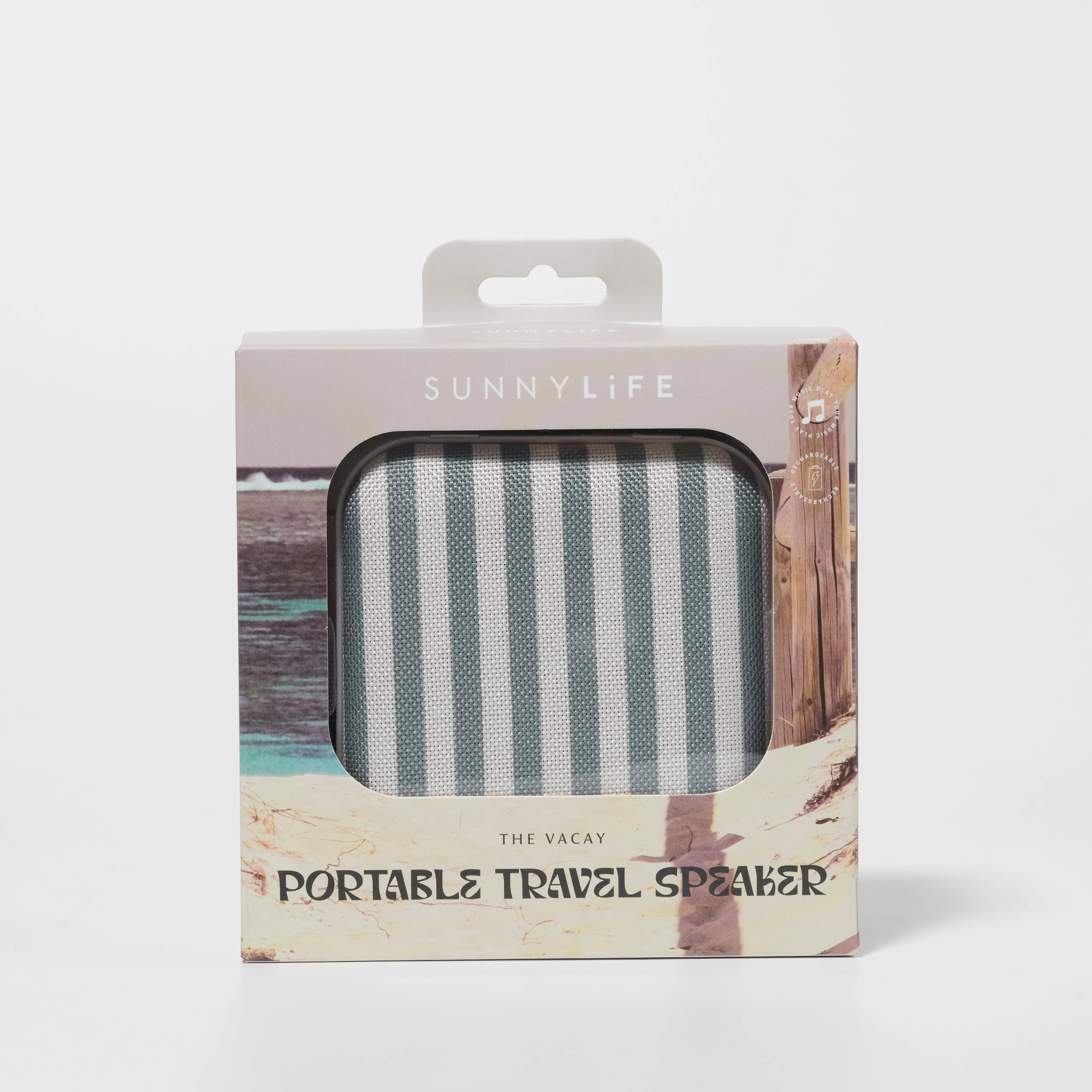 SUNNYLIFE PORTABLE TRAVEL SPEAKER - THE VACAY OLIVE STRIPE