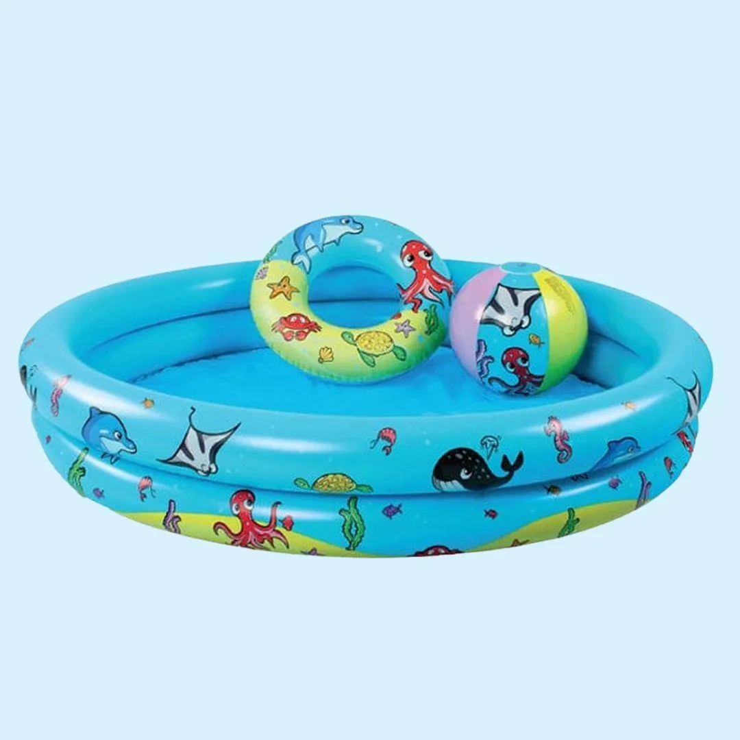 Swim Essentials Inflatable Sea Animals 120cm Pool, Beach Ball & Swimming Ring Set