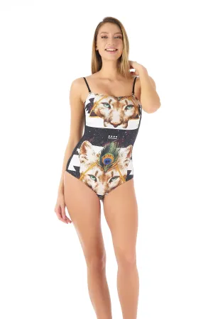 Tiger and Peacock Design Swimsuit