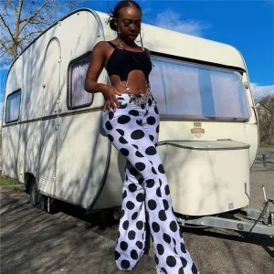 Valentina High-Waisted Polka Dot Flared Pants