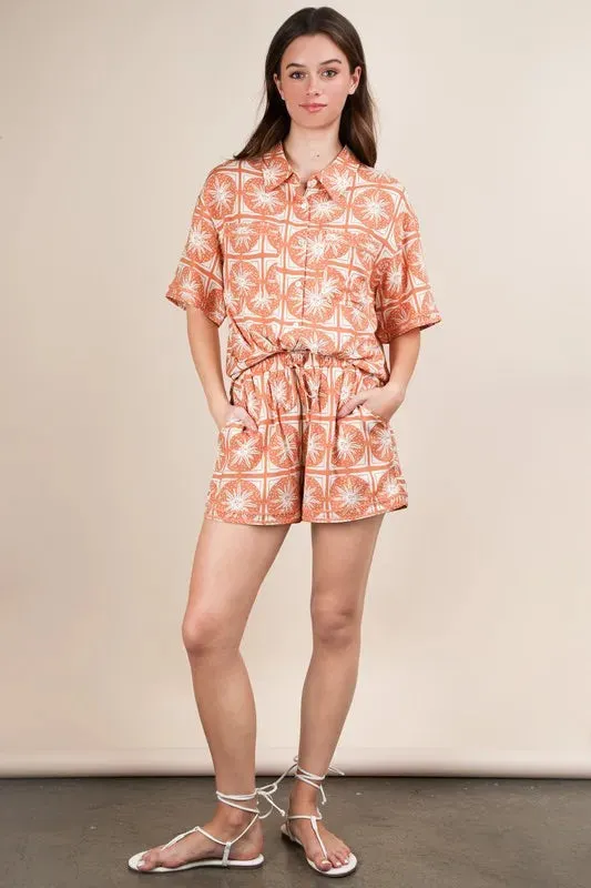 VERY J Tropical Printed Shirt Top & Shorts Set