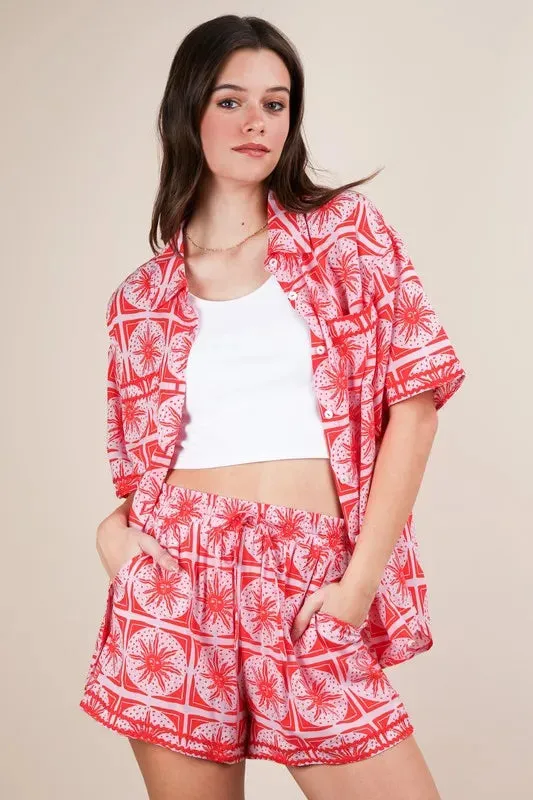 VERY J Tropical Printed Shirt Top and Shorts Set