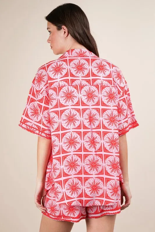 VERY J Tropical Printed Shirt Top and Shorts Set