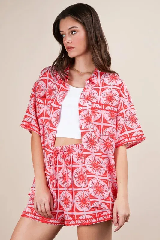 VERY J Tropical Printed Shirt Top and Shorts Set