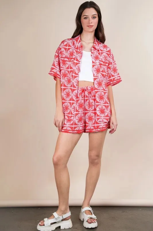 VERY J Tropical Printed Shirt Top and Shorts Set