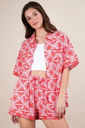 VERY J Tropical Printed Shirt Top and Shorts Set