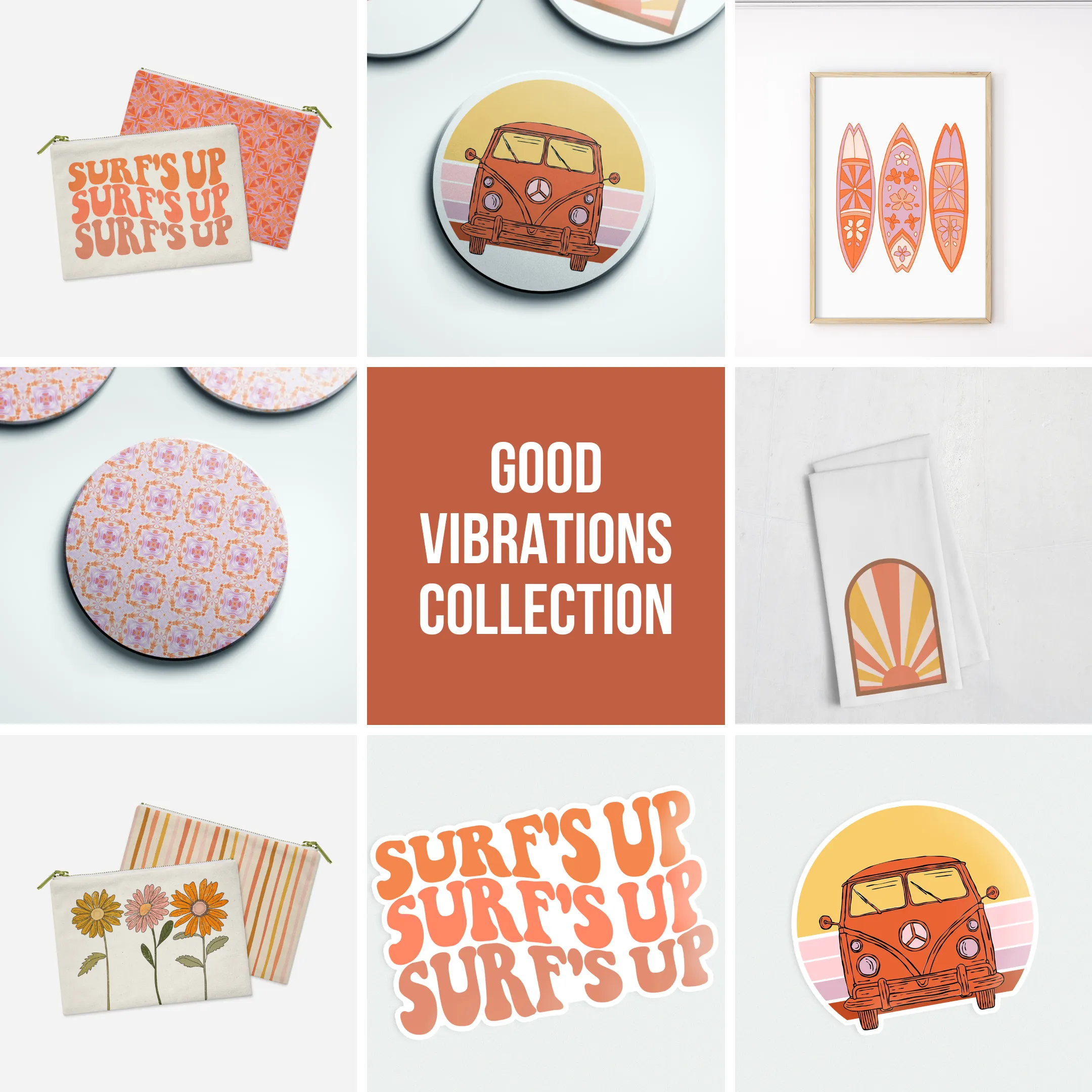 Vintage Beach Van Stone Coasters - Set of 4 | Good Vibrations Collection