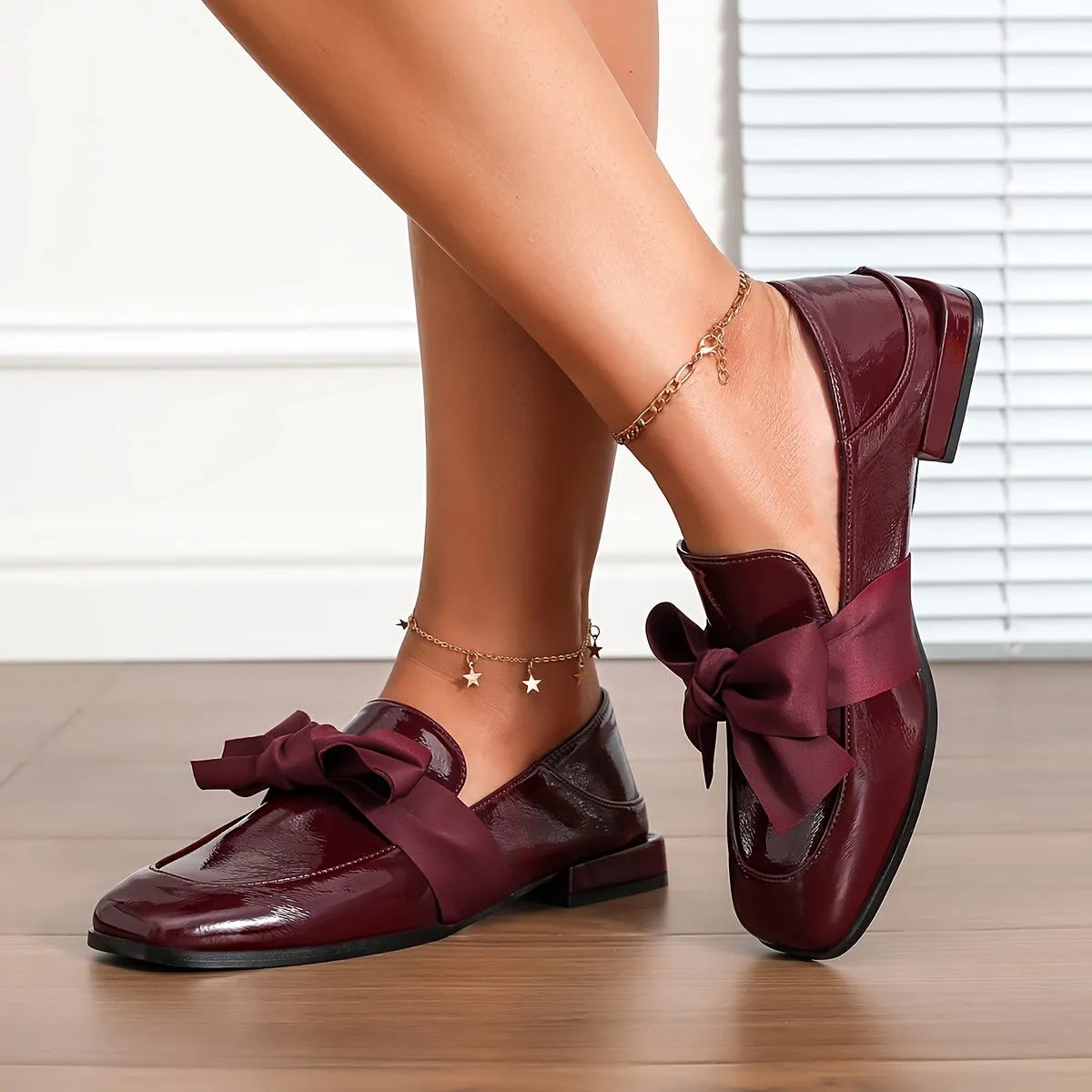 VougeVamp Women's Fashionable Bow Burgundy Mules – Elegant Slip-On High Heel Shoes