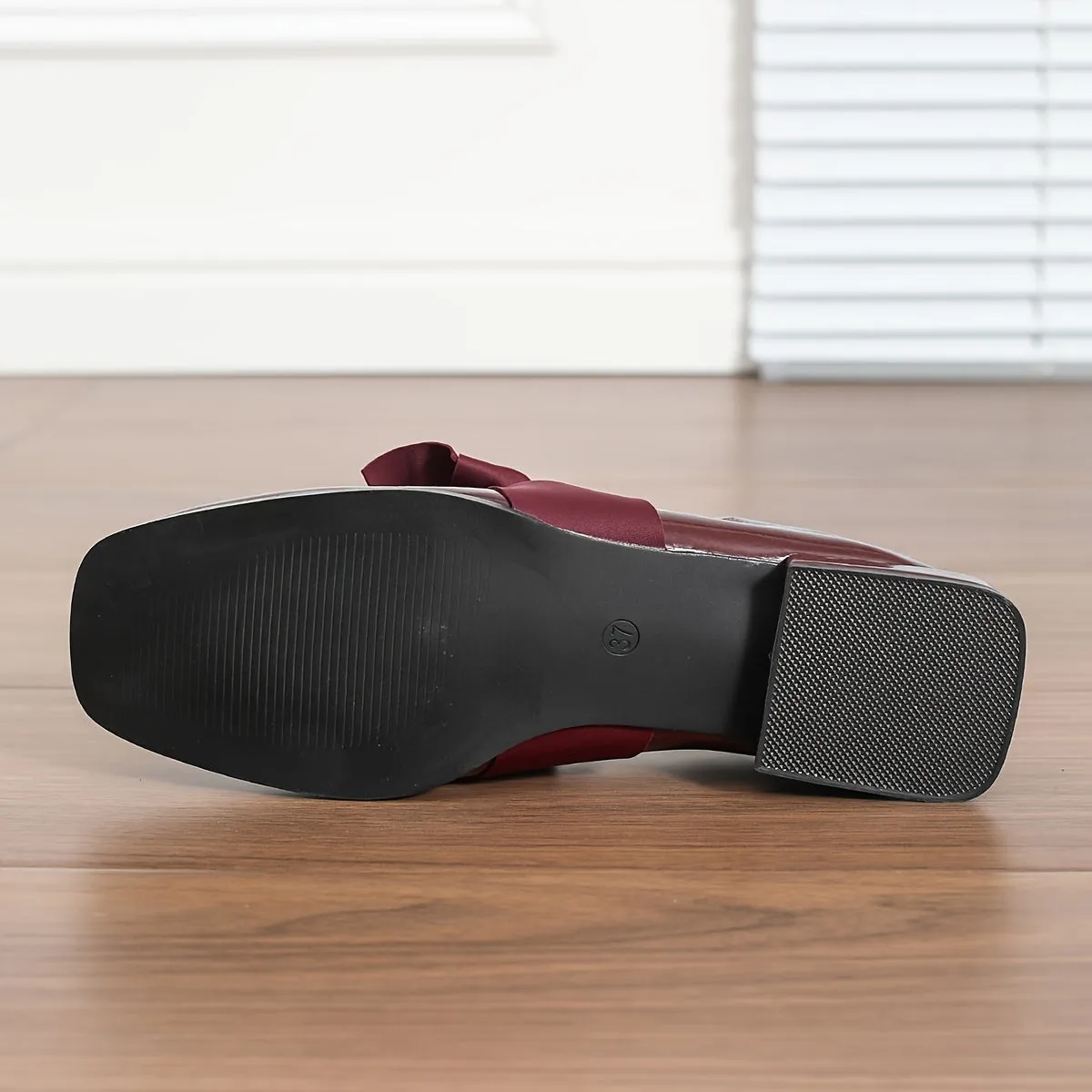 VougeVamp Women's Fashionable Bow Burgundy Mules – Elegant Slip-On High Heel Shoes