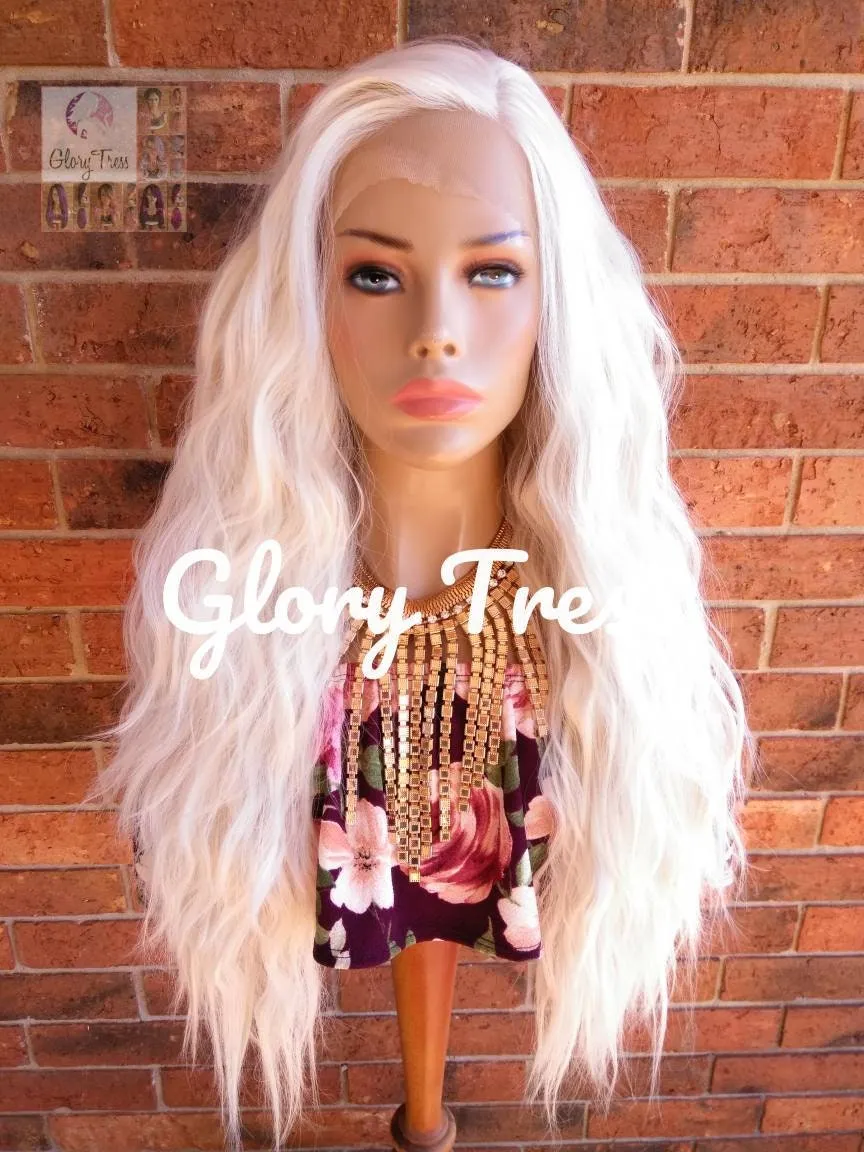 White Platinum Blonde Lace Wig,  Long Wavy Wig, 60 White Blonde Wig,  Free Parting, Soft Swiss Lace, ON SALE // LOVE