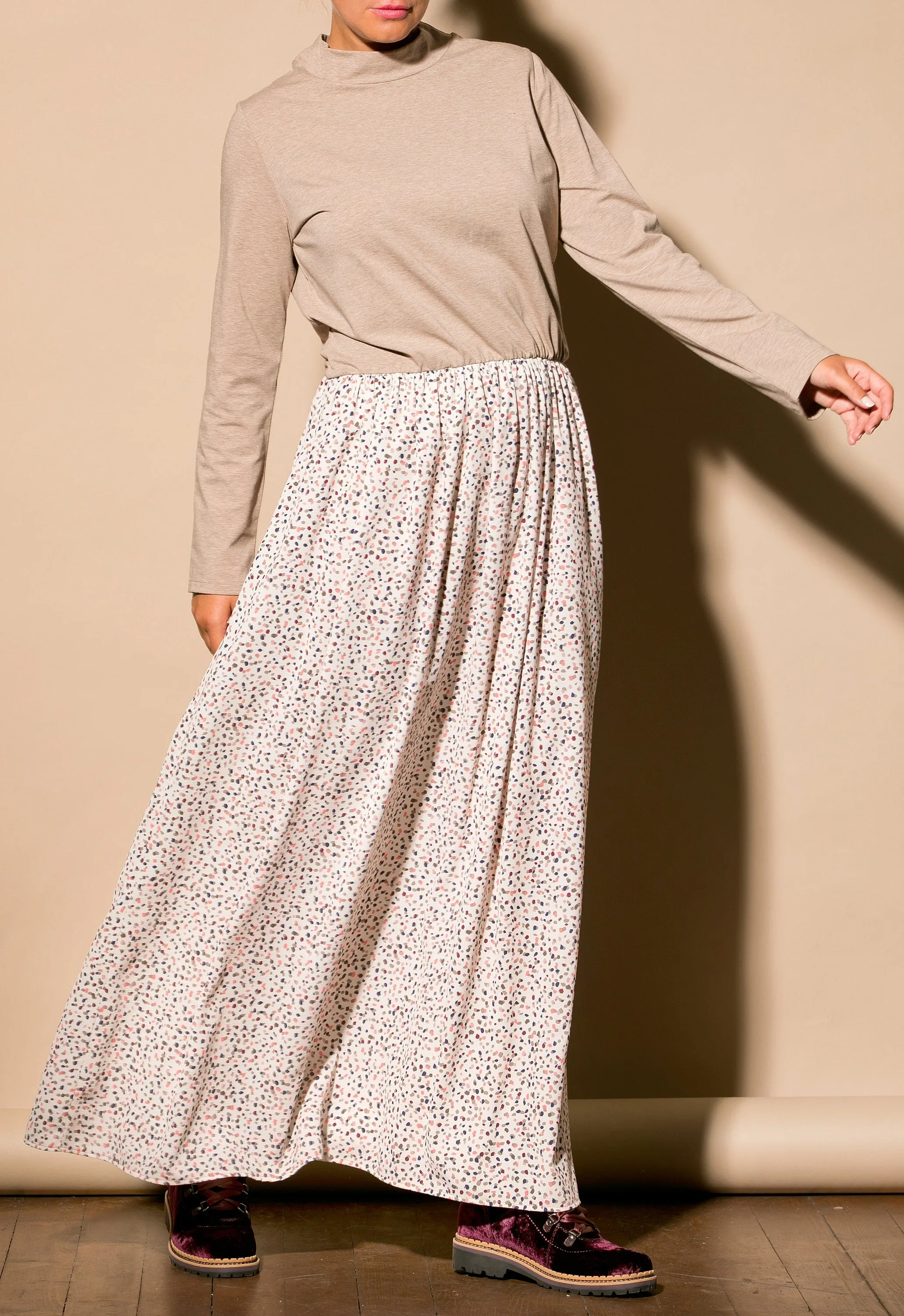 Women Blouson Dress, Loose Maxi Dress, Long Sleeve Dress, Plus Size Clothing, Nude Long Dress, Plus Size Dress, Boho Maxi Dress, Winter