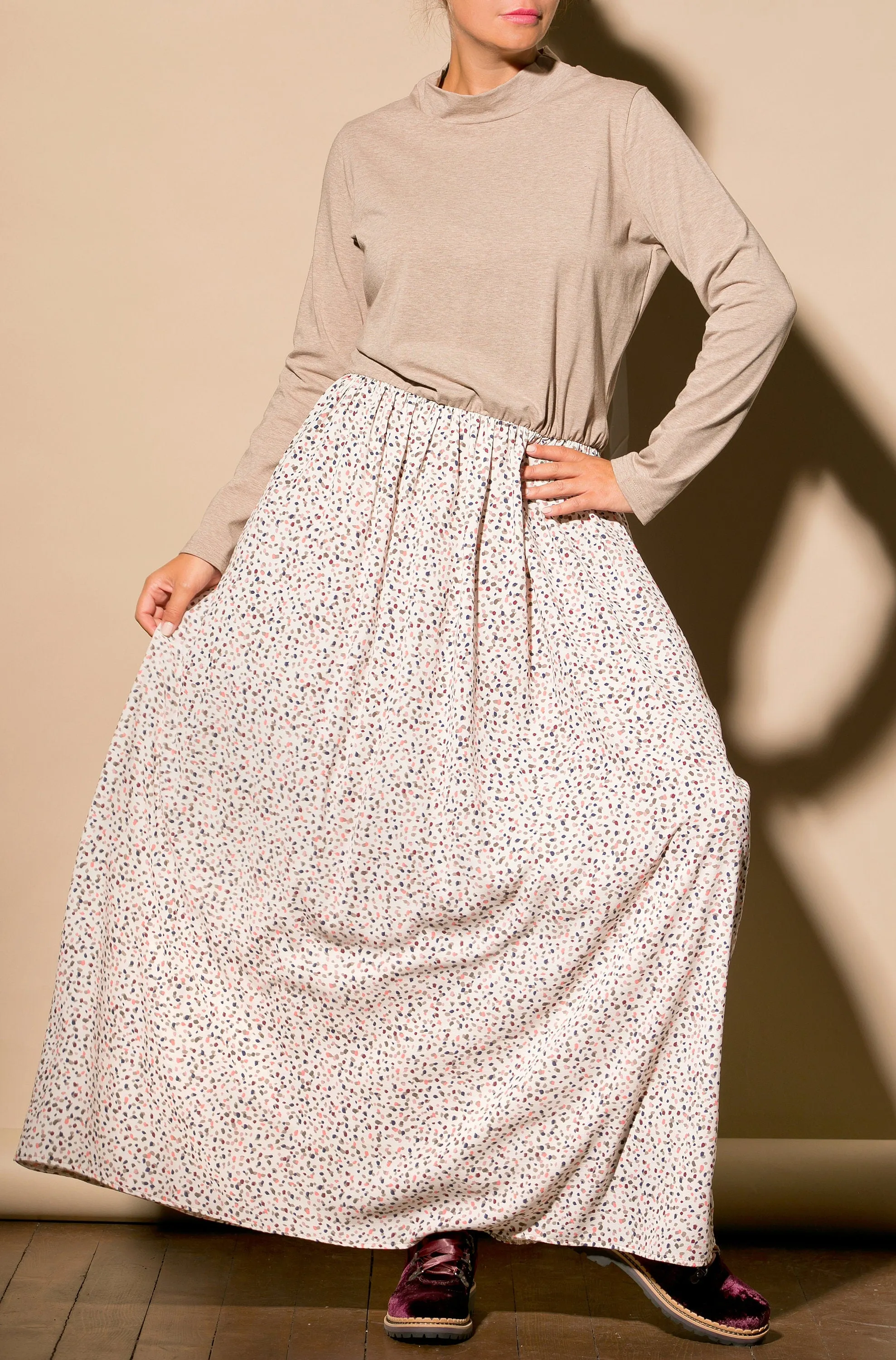 Women Blouson Dress, Loose Maxi Dress, Long Sleeve Dress, Plus Size Clothing, Nude Long Dress, Plus Size Dress, Boho Maxi Dress, Winter