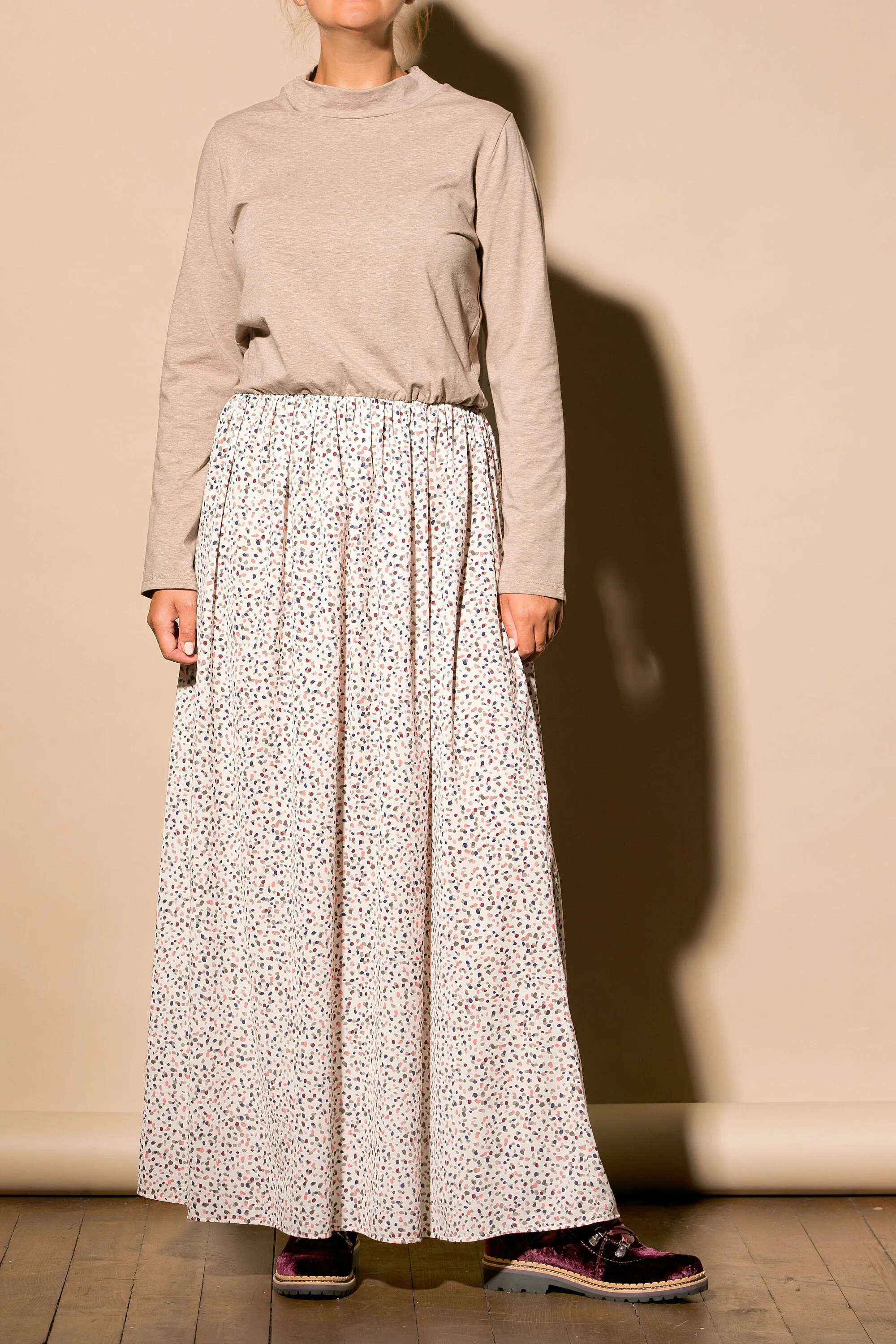 Women Blouson Dress, Loose Maxi Dress, Long Sleeve Dress, Plus Size Clothing, Nude Long Dress, Plus Size Dress, Boho Maxi Dress, Winter