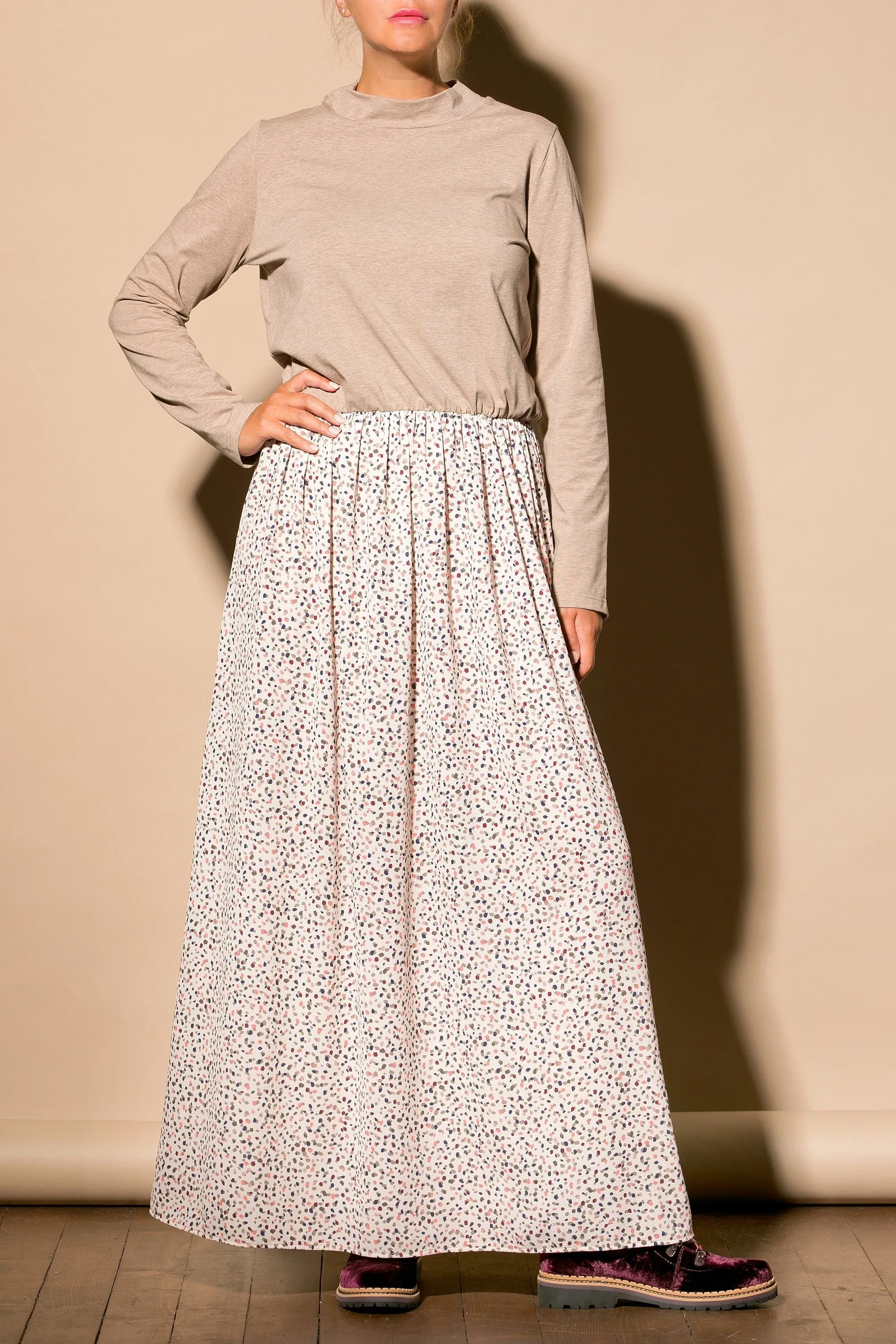 Women Blouson Dress, Loose Maxi Dress, Long Sleeve Dress, Plus Size Clothing, Nude Long Dress, Plus Size Dress, Boho Maxi Dress, Winter