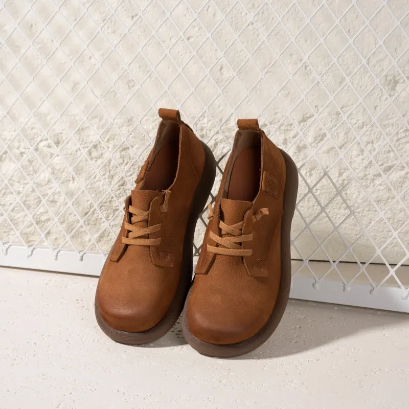 Women Retro Casual Leather Flats Soft Sole Cowhide Shoes