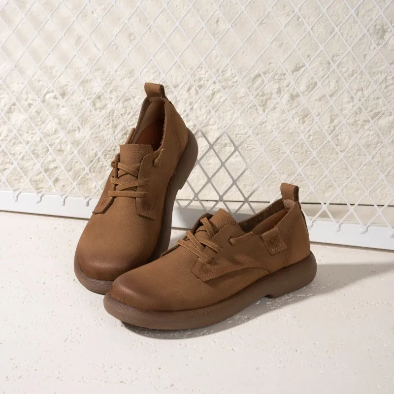 Women Retro Casual Leather Flats Soft Sole Cowhide Shoes