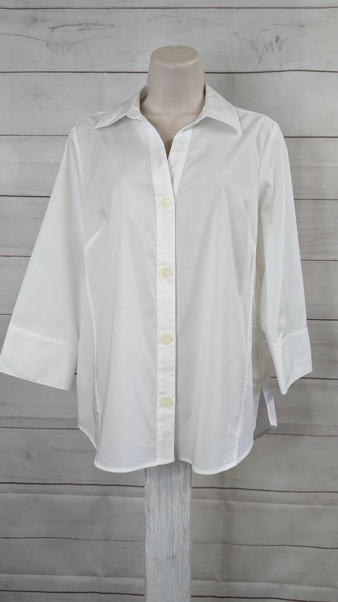 XLARGE WHITE A596282 Denim & Co. Coolmax Cotton Shirt