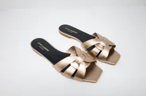 Yves Saint Laurent Tribute Flat Sandals in Metallic Leather