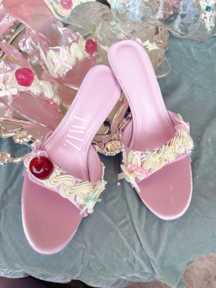 ZIWU ARTEMIS CHERRY CREAM PUDDING EMBELLISHED MULES SHOES