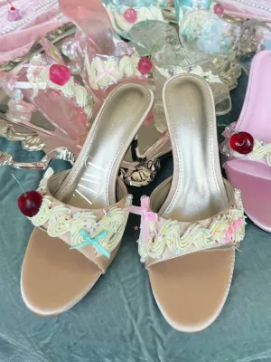 ZIWU ARTEMIS CHERRY CREAM PUDDING EMBELLISHED MULES SHOES