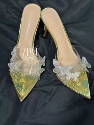 ZIWU ARTEMIS TRANSPARENT COLOR BUTTERFLY RESIN EMBELLISHED MULES SHOES